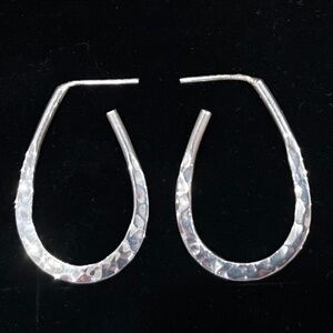 Vintage Hammered 925 Sterling Silver Elliptical Earrings